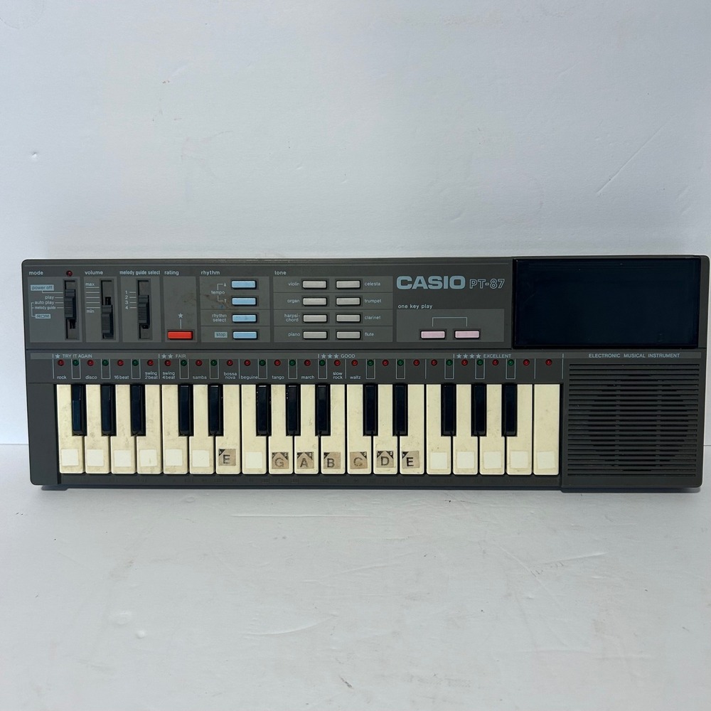 Casio PT-87 Keyboard Unisex OS Gray Vintage 80s Electronic Synth Japan Retro